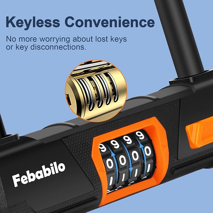 Bike Locks Heavy Duty Anti Theft, Combo Bike U Lock, 4-Digit Resettable Combination E-Bike Large U Shaped Lock for Electric Bike, Bicycle, Escooter, Motorcycle,Door