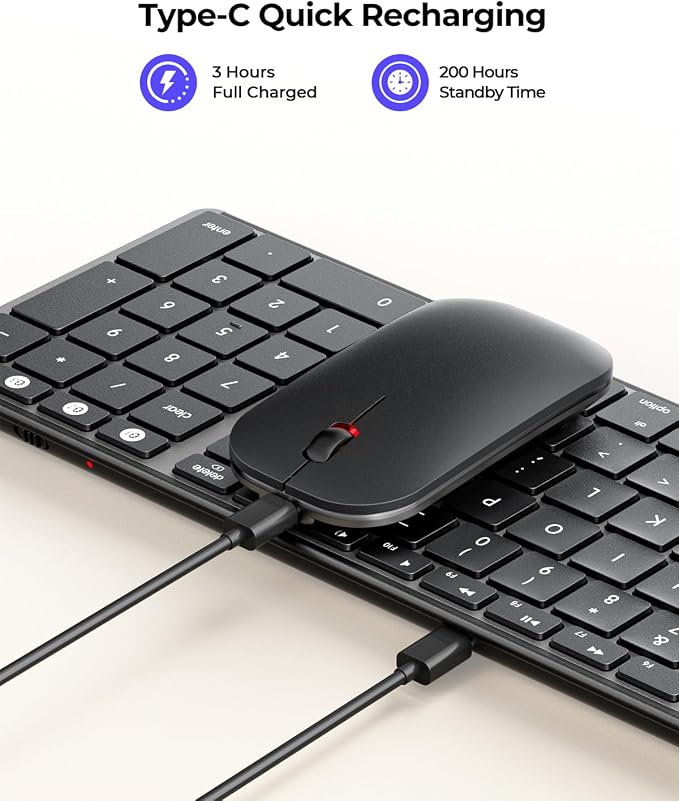 seenda Bluetooth Keyboard and Mouse Combo for Mac, SKM64-2 Rechargeable Silent Wireless Keyboard Mouse Compact Slim, 3 Multi-Device Connection, Compatible for Mac MacBook Pro/Air iPad, Black Gray