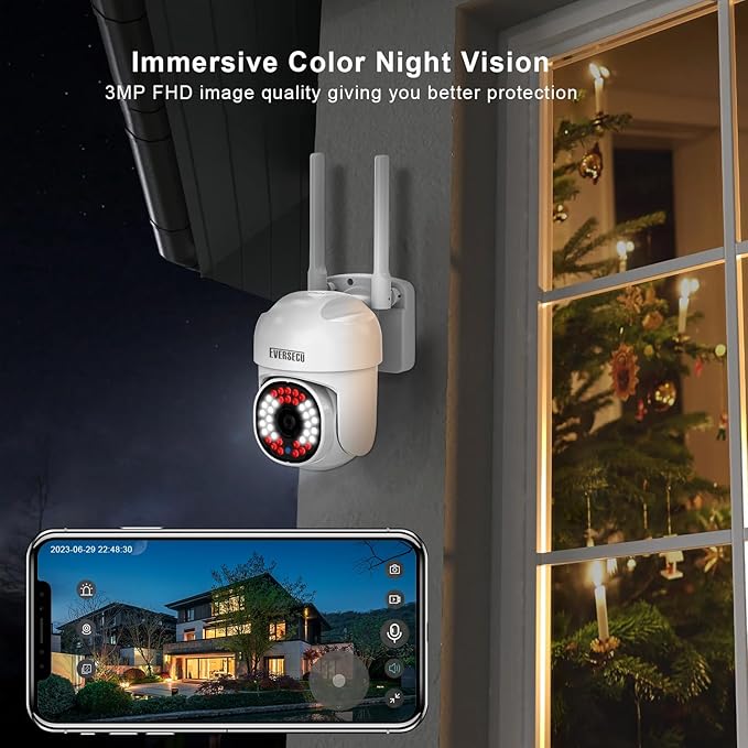 EVERSECU HD 2K 3.0MP WiFi Home Security Camera, Pan/tilt, Humanoid Auto Tracking, 2 Way Audio, Night Vision, Compatible with Alexa, Baby Monitor Elder Pet Camera