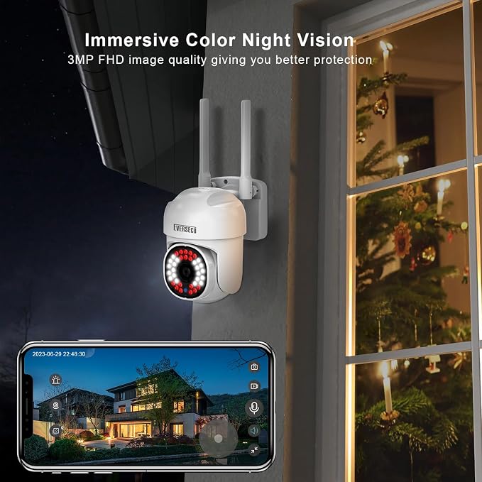 EVERSECU 2K 3.0MP Outdoor WiFi PTZ Security Camera, 2.4G&5G WiFi, Auto Tracking, 2 Way Audio, Color & Infrared Night Vision, Work with Alexa, SD Card & Cloud Storage, ONVIF Compliant IP Camera(4pack)