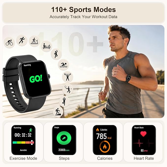 Smart Watch for Men Women, Bluetooth Calling Smartwatch, 1.93" AMOLED Fitness Tracker with Heart Rate, Sleep & SpO2 Monitor, 123 Sports Modes, Voice Control, Long Battery Life for Android iPhone