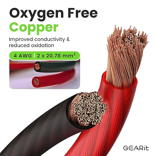GEARit 4 Gauge OFC Wire 25 ft Black Red Set, 4 AWG Battery Cable, 4 AWG Wire OFC Oxygen-Free Copper Power Ground Wire for Car Audio Amp, RV, Marine