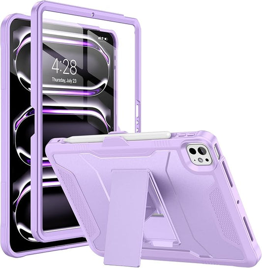 Soke Case for iPad Pro 11 Inch (M5) 2025/ (M4) 2024, with Built-in Screen Protector & Kickstand, Rugged Full Body Heavy Duty Protective Cover with Pencil Holder - Violet
