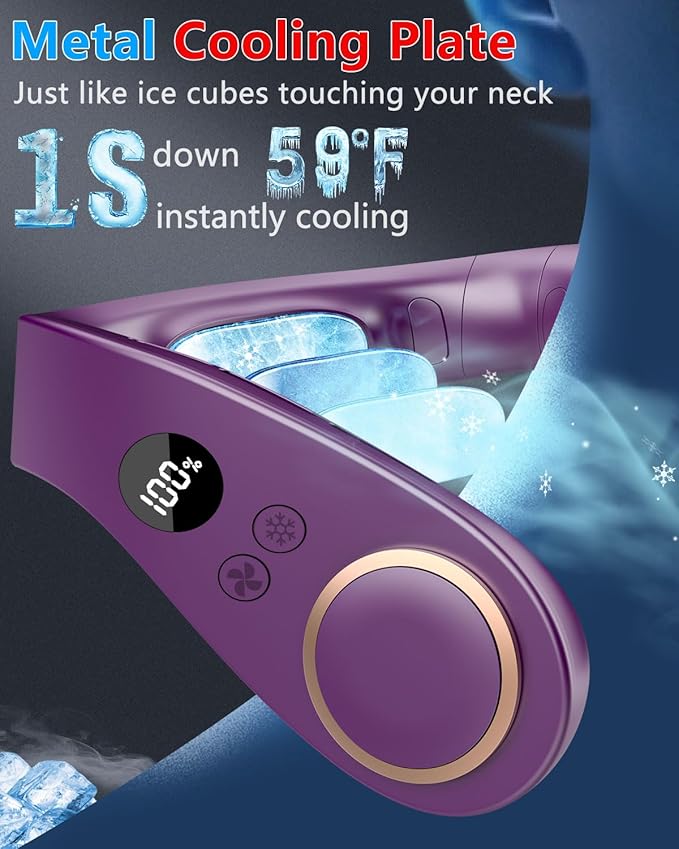 Neck Fan with Cooling Plate-Neck Air Conditioner Portable Neck AC Conditioning Cooling Fan,Powerful Best Present in Summer Hot Flases for Fathers Day,Teacher Appreciation,Child Birthday Purple