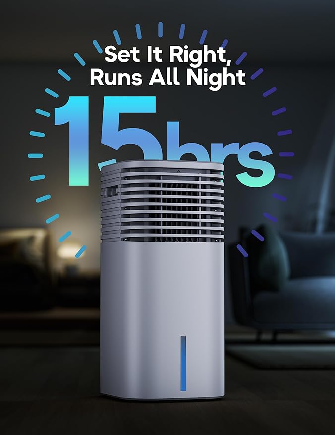 Windowless Portable Air Conditioner, 24.4" Small Evaporative Air Cooler for Room No Window, 3-Speed Settings, 4 Modes, 7H Timer, Remote Control, 4 Ice Packs, Quiet AC Unit for Bedroom, White
