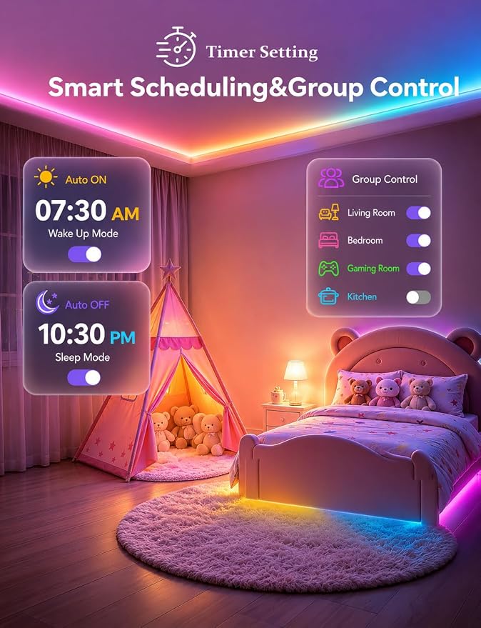 MFWW 100FT Strip Lights, Smart IC RGB LED Lights Multiple Colors on One Line, App+Remote Control, Timing, Multimodal, Music Sync, Color Changing Lights for Bedroom, Party Home Decor, (2 x 50ft)