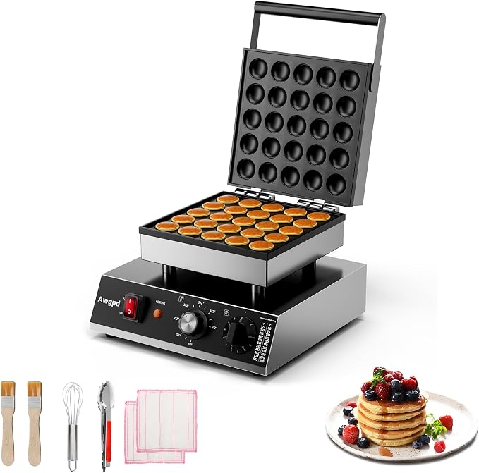 Mini Dutch Pancake Maker,25pcs Mini Pancake Maker Machine,1700W Commercial Electric Poffertjes Grill,Stainless Steel,Temp & Time Control,for Home Kitchen Restaurant,Snack,Desserts