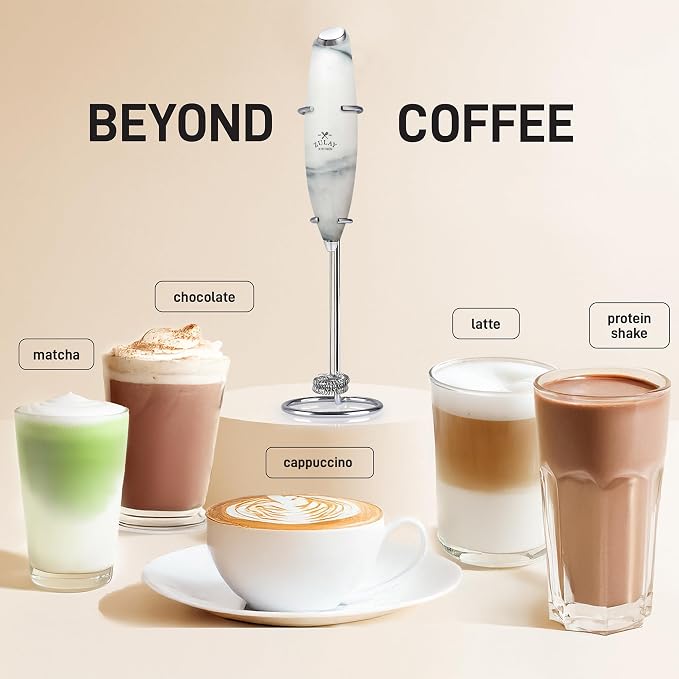 Zulay Kitchen Powerful Milk Frother Wand With Duracell Batteries - Ultra Fast Handheld Drink Mixer - Electric Whisk Foam Maker for Coffee, Lattes, Cappuccino & Matcha - Double Whisk - Quartz