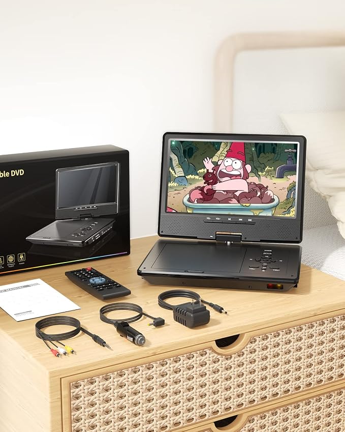Arafuna 12.5" Portable DVD Player for Car, 10.5" HD Swivel Screen with Car Headrest Holder, 5-Hour Rechargeable, Support USB/SD/Sync TV, Regions Free, Last Memory