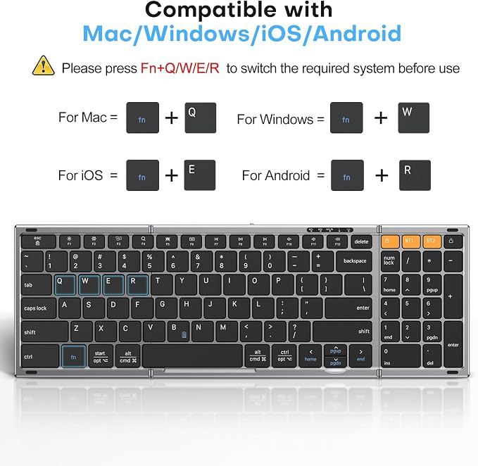 Foldable Keyboard and Mouse Combo for 3 Devices, OMOTON Wireless Bluetooth Set for Business Travel & Office, Rechargeable Keyboard + Ergonomic Mouse for iPad iPhone Tablet Mac Windows, Space Grey