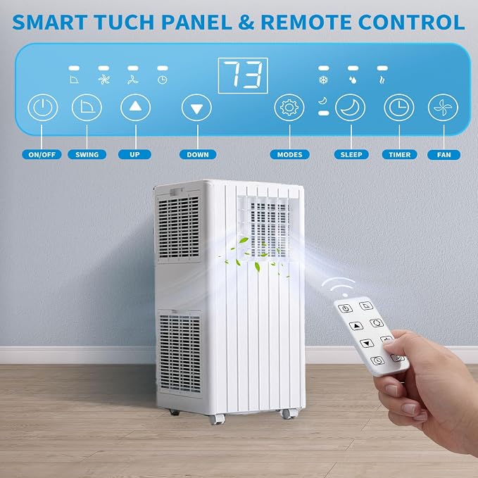 Portable Air Conditioners, Cool up to 350 Sq. Ft, 8,000 BTU 3-in-1 Movable AC for Bedroom with Dehumidifier, Fan, Sleep Mode, 24H Timer, Remote Control, and Window Installation Kit Included