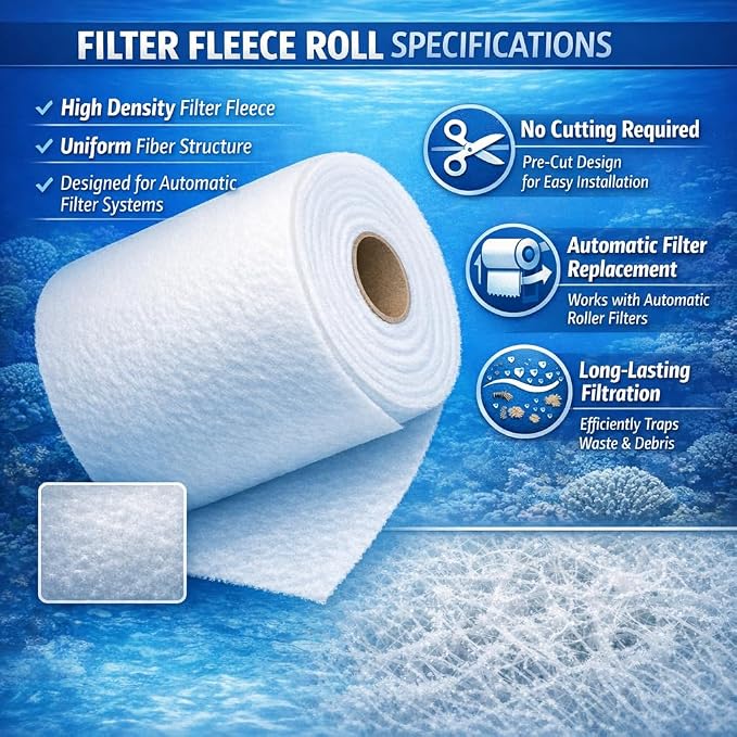 Podoy Replacement Fleece Roll Compatible with Red Reef 500, Aquarium Automatic Filter Media Roll for Saltwater & Reef Tanks, High-Density Mechanical Filtration, 2 Pack