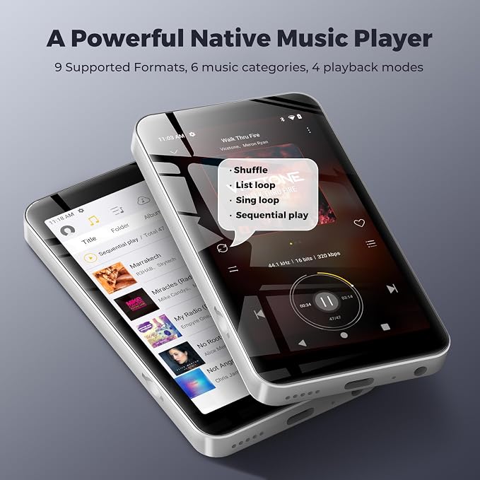 innioasis G5 MP3 Player with Bluetooth and WiFi, 160GB Player with Spotify, Spotify Kids, Pandora, Play Store, Parental Manager App, Calm, 4" HD Full Touch Screen MP4 Music Player for Kids (White)