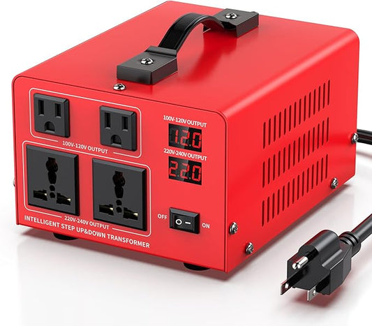 1500W Voltage Transformer Power Converter(110V to 220V, 220V to 110V) Step Up/Down Converter 110/120 Volt - 220/240 Volt w/US Power Cord, LCD Display, 2 US Outlets, 2 Universal Outlet