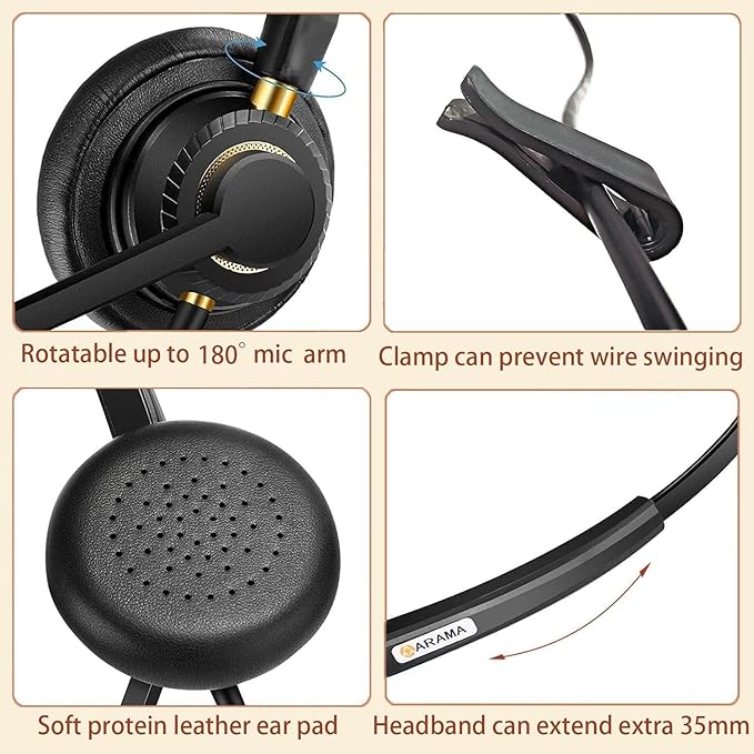 Arama USB Headset with Microphone for PC, Computer Headset with Microphone, Noise Cancelling Adjustable Volume Control Lightweight, for Laptop Business Skype UC Webinar Call Center Office