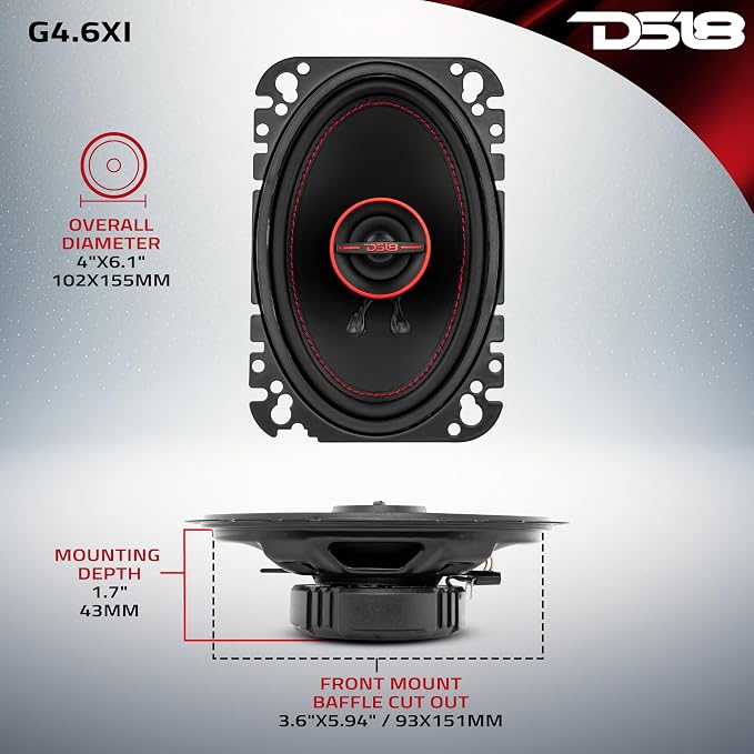 DS18 GEN-X4.6 Coaxial Speaker - 4x6, 2-Way, 135W Max, 45W RMS, Black Paper Cone, Mylar Dome Tweeter, 4 Ohms - Clarity Unparalled by Other Speakers in Their Class (2 Speakers)