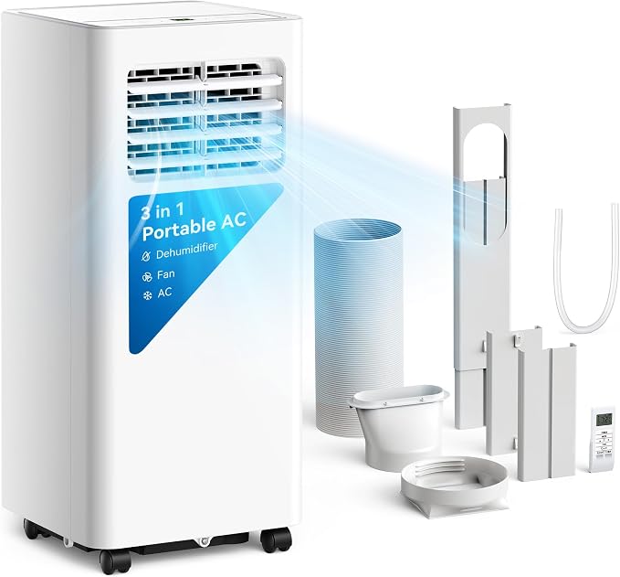 Feelfunn 10,000 BTU Portable Air Conditioner - Cools 450 Sq. Ft., 3-in-1 Portable AC Unit with Cool/Fan/Dehumidifier/Sleep, Quiet AC with LED Display, Remote & 24H Timer, for Bedroom, Dorm, Apartment