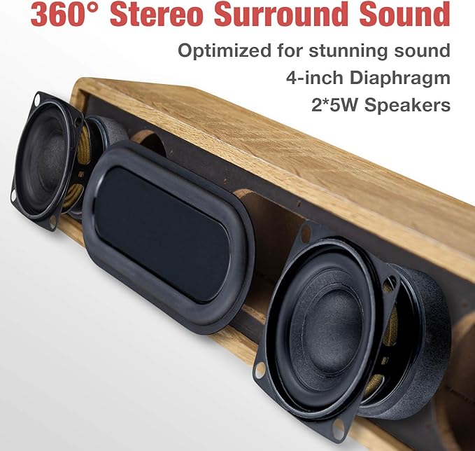 MICA Computer Speakers, Vintage Wired Computer Sound Bar, Retro Wooden Mini Soundbar, 3.5mm Aux Connection, USB Powered PC Speakers for Desktop Monitor, Laptop, Tablets (Yellow)