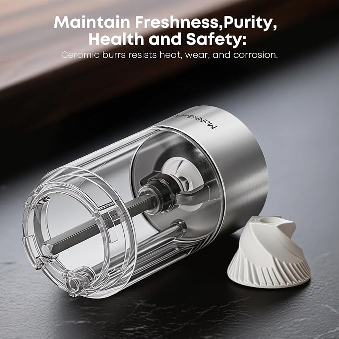 1 Pack Electric Salt Pepper Grinder, One Hand LED Ceramic Burr Adjustable Grind Kitchen Gift