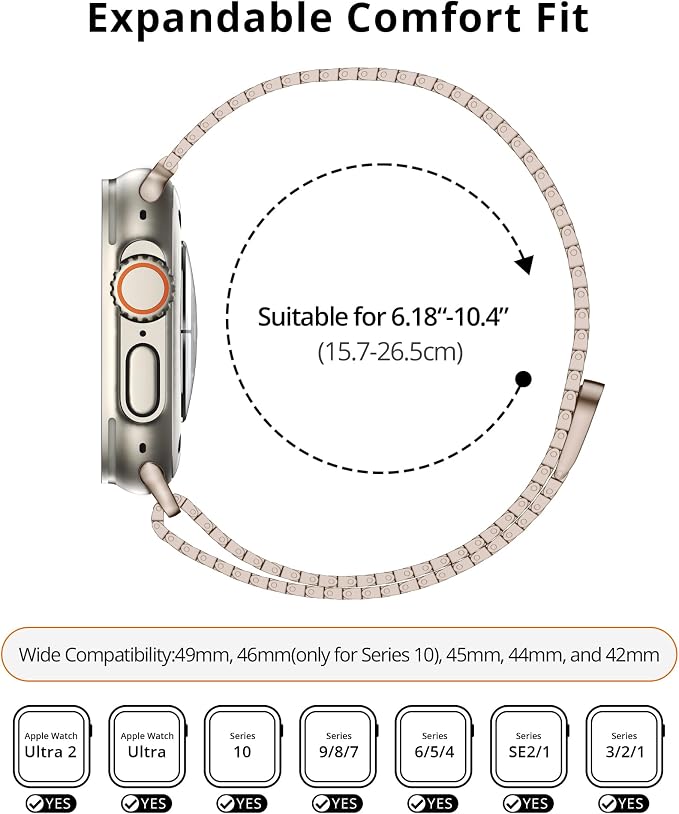 LULULOOK Milanese Mesh Loop Compatible with Apple Watch Band 49/46/45/44/42/41/40/38mm for Men Women, Stainless Steel Magnetic Buckle Strap for iWatch Ultra 3/2 Ultra Series 11 10 9 8 7 6 SE 5 4 3