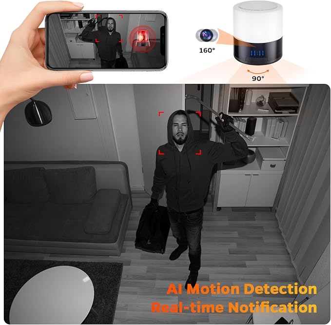 Security Camera Motion Activated Bluetooth Speaker, 270° Viewing Angle, 2.4G /5G Dome Cams with Phone App, Hd 1080P, Wireless WiFi Nanny Cam for Home Offices Store（White）