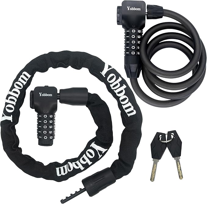 Heavy Duty Chain Lock & Combo Cable Lock with 5-Digit Combo | 100cm Alloy Steel Security Chain, 120cm Security Cable, For Bikes, Motorcycles, Gates, E-Bikes, For Ladders, Toolboxes