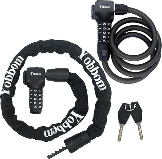Heavy Duty Chain Lock & Combo Cable Lock with 5-Digit Combo | 100cm Alloy Steel Security Chain, 120cm Security Cable, For Bikes, Motorcycles, Gates, E-Bikes, For Ladders, Toolboxes
