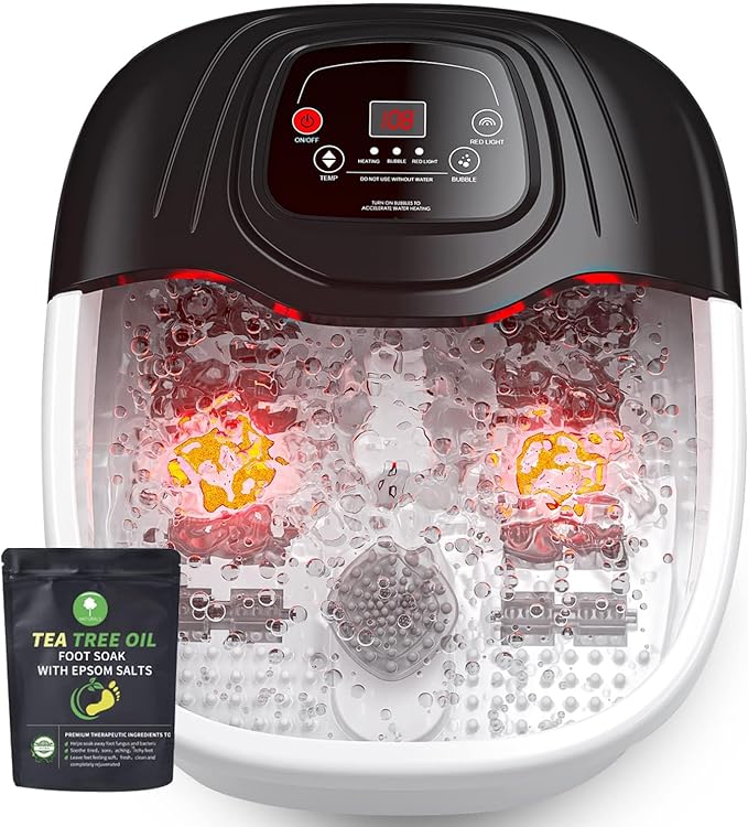 Foot Soaking Tub, Foot Spa Bath Massager with Heat, Epsom Salt,Bubbles, Vibration and Red Light,Foot Soaker, Birthday Gifts for Mom Dad Women Men Her Him