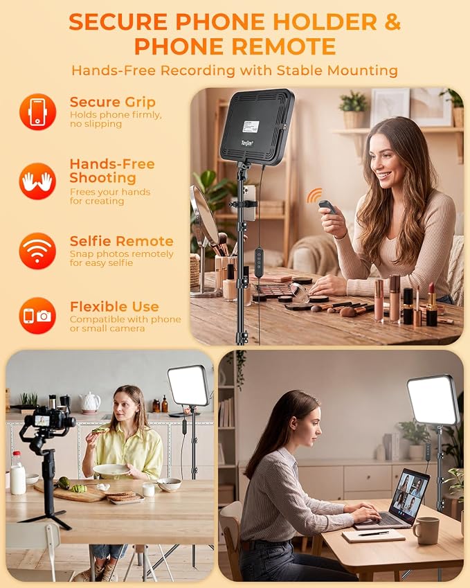 Torjim 12 Inch Video Light Kit for Creators, 30W High Brightness Studio Lights with Tripod Stand & Phone Holder, 3000-6500K Adjustable Photography Lighting for Clearer YouTube Streaming Home Studio