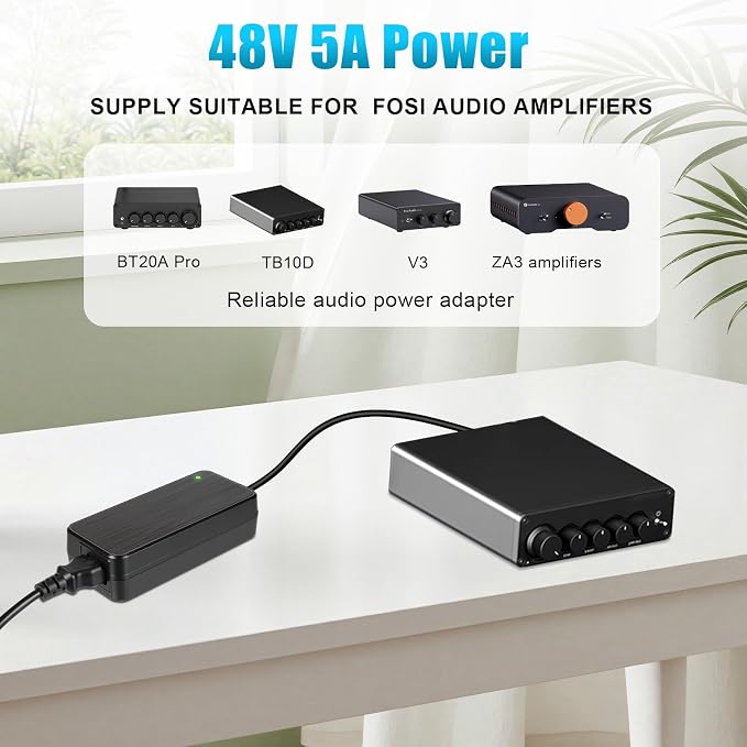 for Fosi Audio Power Supply Adapter, 48V 5A, Compatible with BT20A Pro, TB10D, V3, ZA3 Amplifiers
