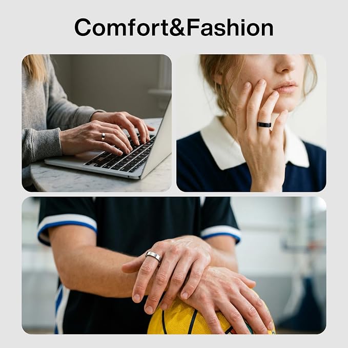 POBOVi Gen 2 Titanium Smart Ring for Women & Men, Sleep & Heart Rate Tracker, No Subscription, Size Before You Buy (Polished Black, 11)