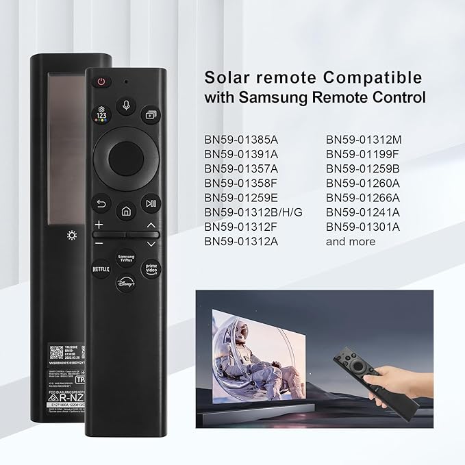 BN59-01385A Solar Voice Rechargeable TV Remote for Samsung Smart TVs, Replacement for 2019–2026 Samsung TV Remote Control with Solar Charging and Voice Search