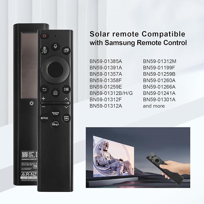 ExploreHome BN59-01391A Solar Voice Remote Control Replacement for Samsung Neo QLED 8K HDR Smart TVs