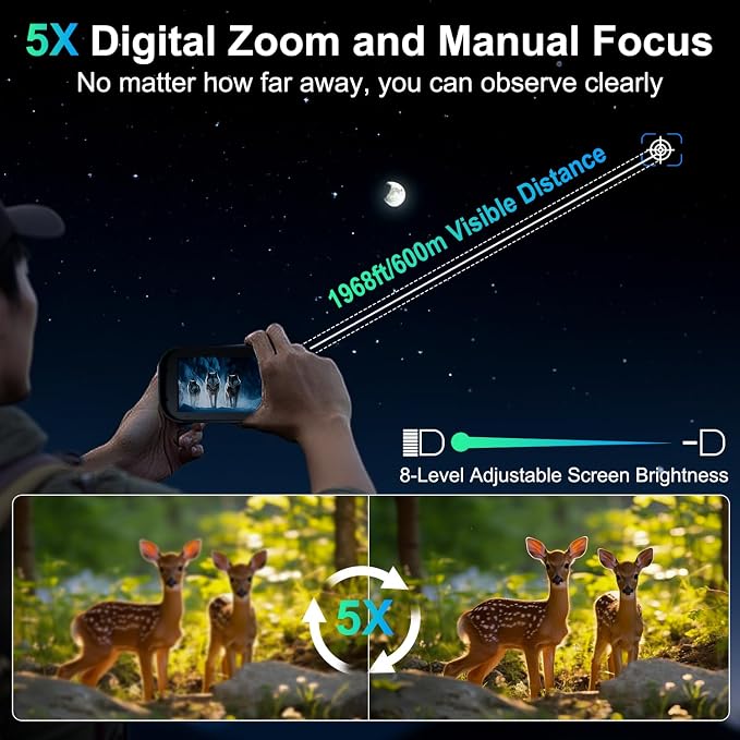 Night Vision Goggles, 4K Night Vision Binoculars for Adults with 8000mAh Rechargeable Battery, 4.0 HD Screen, 5X Digital Zoom, 7 Levels IR, 64GB Card,1968FT Range for Hunting & Camping