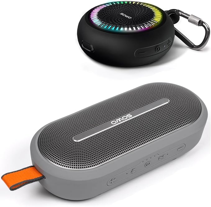 SOWO Bluetooth Shower Speaker Waterproof - Small Portable Bluetooth Speaker Wireless with Clip - Powerful Bass and Louder Volume - Colorful Lights and Lightweight