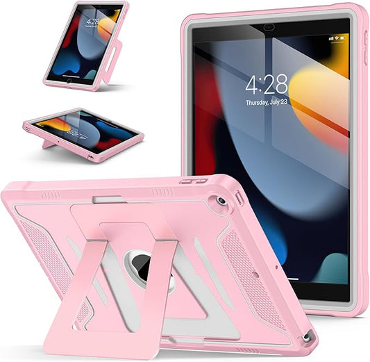 Soke Case for iPad 9th/8th/7th Generation 10.2-Inch (2021/2020/2019 Release), with Screen Protector and Multi-Angle Kickstand, Rugged Full Body Heavy Duty Protective Cover - Gray Pink