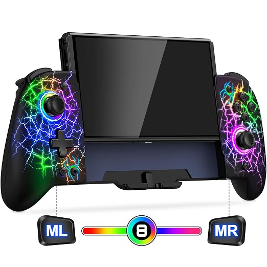 Gammeefy Switch Controller – Hall Effect Joysticks & Enhanced Grip – One Piece Switch Joypad Replacement Switch Pro Controller with 8-Color RGB Lighting, Turbo, Macros - Spider Silk, 6.2"/7"