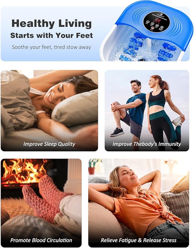 SPA4PIEDS Foot Spa Bath Massager with Heat, Bubble Jets, Red Light & Timer, Pedicure Foot Spa with 95-118℉ Temperature Control, 8 Shiatsu Rollers, Pumice Stone, Gift for Women,Men,Dad