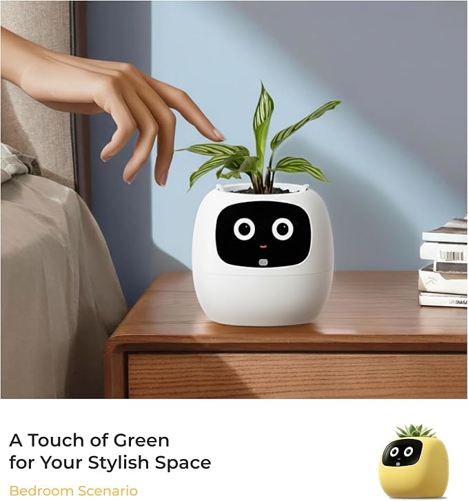 PLANTSIO Ivy AI Smart Planter Intelligent Flower Pot for Home Decoration Plants Companion Neat Desk Setup Gift Pet Planter Robot Guidance on Plant Care with Emojis (Ivory)