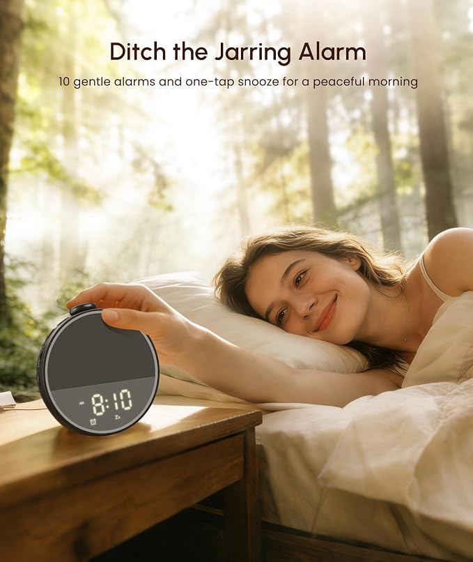 Sound Machine - Alarm Clock White Noise Sound Machine for Sleep, Night Light, 30 Soothing Sounds, 10 Gentle Alarms, Sleep Timer, Screen-Free Sleep Routine for Adults, Travel, Nightstand(Black)
