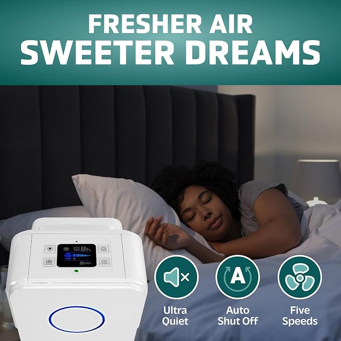 GermGuardian Air Purifier for Home with HEPA Pure Filter, for Wildfire Smoke, Pet Dander, Pollen, Odors, Large Rooms Up To 870 Sq. Ft., Removes 99.97% Pollutants, UV-C Light, 28", AC5350W, White