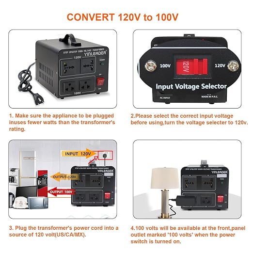 Yinleader 1000W US 120V to 100V JP Japan Voltage Converter Step Down/Up Transformer Ideal for Japanese Turntable/Rice Cooker/Mochi Maker/Player/Cassette Deck/Heater/dehumidifier/Slot Machine, etc.