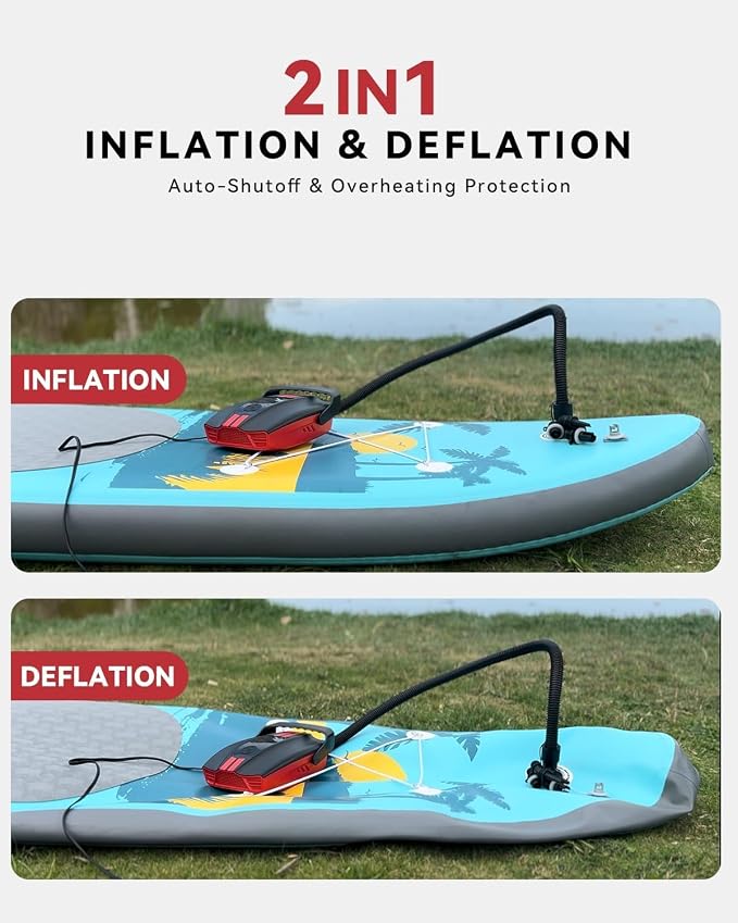 ZFOX Paddle Pump, 50PSI Portable Electric Pump - Dual Motor SUP Air Pump for Inflation and Deflation, Auto Shut Off, 12V DC Car Connector for Vertical Paddle Boards, Cars, Air Cushion