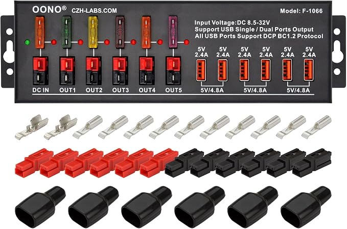 40Amp DC Power Splitter Distribution Module, 5 Power Pole Ports and 6 USB Ports Output