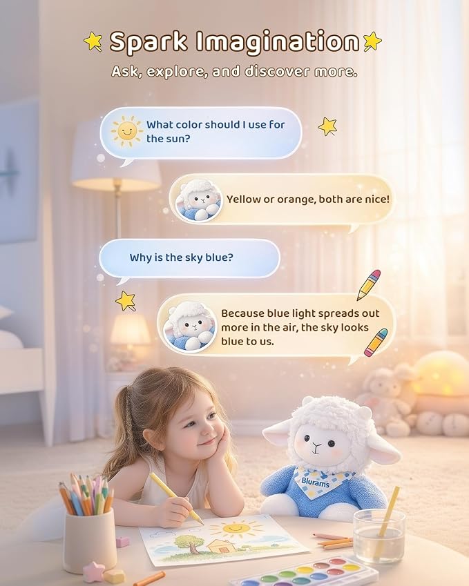 blurams Baamy AI Talking Plush Toy for Kids, Interactive Lamb Stuffed Animal with Real-Time Voice Chat, Memory & Emotional Companion, Squeeze-to-Talk, Rechargeable, Soft Gift for Boys & Girls Age 3+