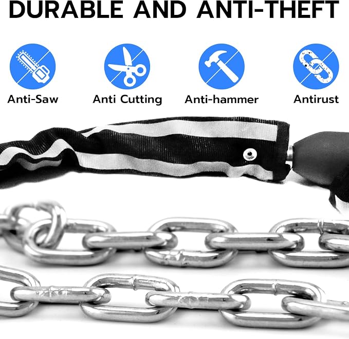 eLinkSmart Chain Lock Keyless Waterproof Biometric 100CM Chain Lock for Bike Scooter Motorcycle Door Fence Gate Black