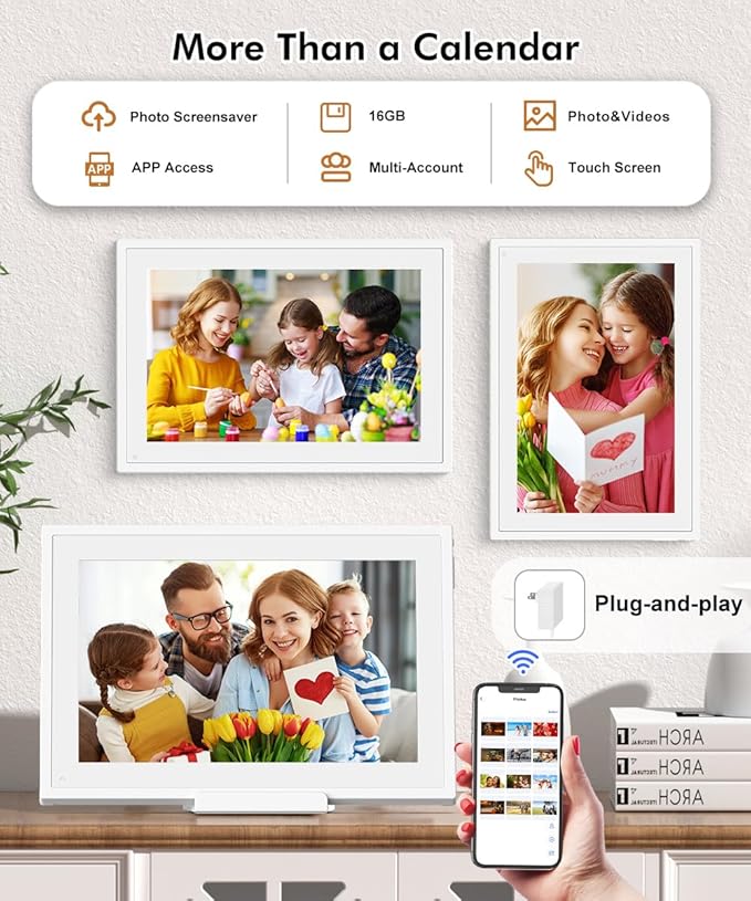 10.1" Smart-Picture-Frame Digital Calendar in-One – Interactive Touchscreen Display Electronic Calendar for Chore Chart, Star Reward, Sync Google Outlook Calendar Via App, Wall Mount, Gift for Mom Dad