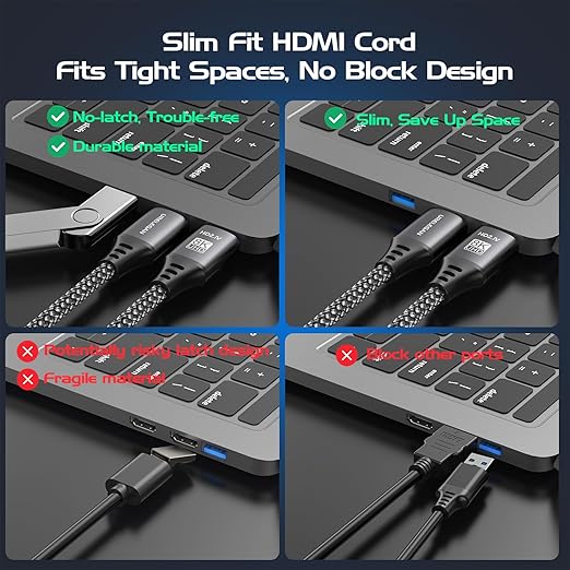 10K 8K HDMI Cable 10FT 10-Pack, High Speed HDMI 2.1 Cord 48Gbps,/4K@144Hz/120Hz/240Hz/8K@60Hz@240Hz with eARC/ARC, HDCP2.3/2.2, 3D HDR10+ for PC, HDTV,Monitor, Projector, PS5, Xbox, Soundbar