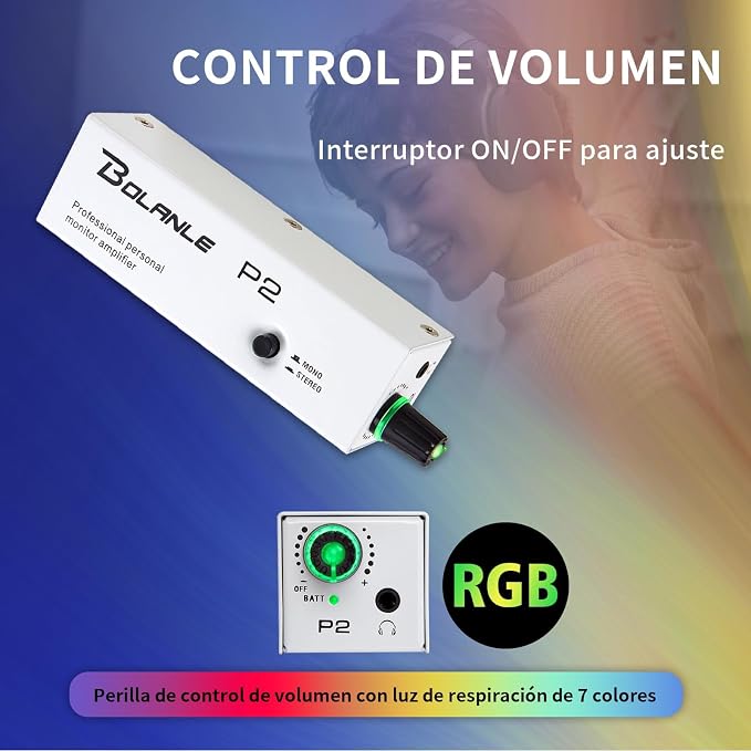 Bolanle P2 Portable in-Ear Monitor Amplifier, Professional Headphone Amp with XLR/TRS Input, Stereo/Mono Switch for Keyboardists, Drummers, Guitar, Bass Players