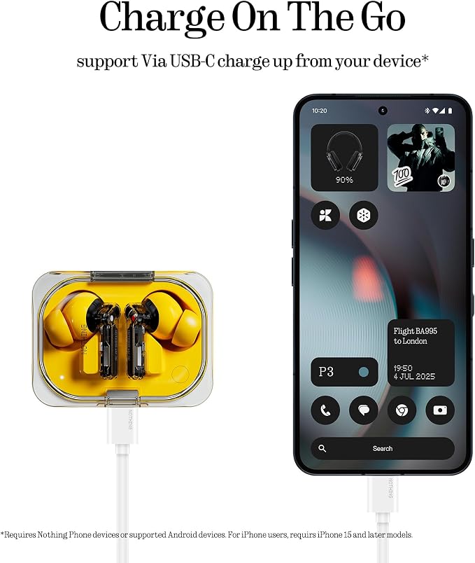 Nothing Ear (a) Wireless Earbuds, 45dB Hybrid Noise Cancelling Earbuds, Hi-Res Audio, Advanced Equaliser, Dual Connect, 6 Mics, 42.5H Playtime Ear Buds Wireless Bluetooth, Yellow